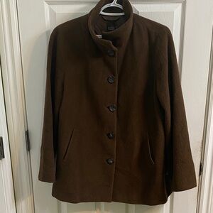 Eileen Fisher Stand Collar Baby Alpaca Wool Coat Chocolate Brown Women’s Small